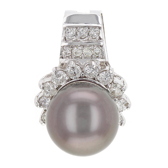 14k White Gold 1.16ctw Diamond & 13mm Black Cultured Tahitian Pearl Pendant