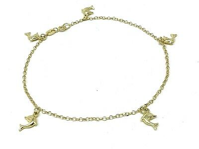 14k Yellow Gold Dolphin Charm Anklet Bracelet 10