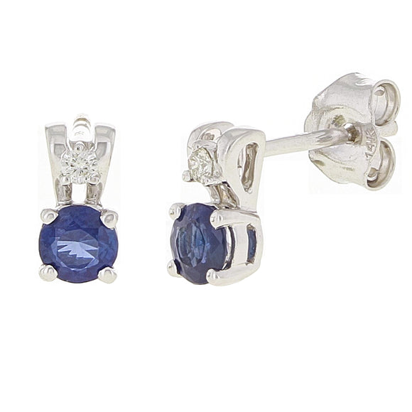 14k White Gold 0.05ctw Sapphire & Diamond 2-Stone Solitaire Stud Earrings