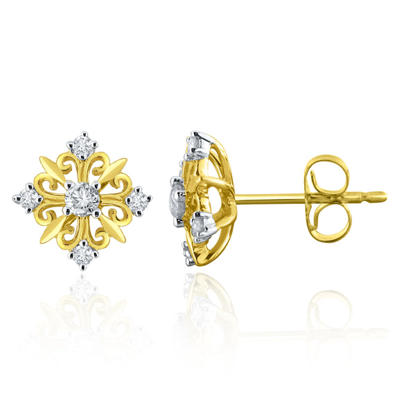 14k Yellow Gold 0.25ctw Diamond Snowflake Heart Stud Earrings