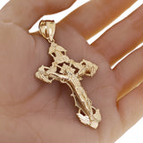 14k Yellow Gold INRI Christ Passion Cross Crucifix Pendant 3" 11 grams