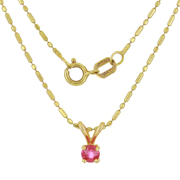 14k Yellow Gold Round Ruby Petite Solitaire Pendant Necklace 18