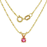 14k Yellow Gold Round Ruby Petite Solitaire Pendant Necklace 18"