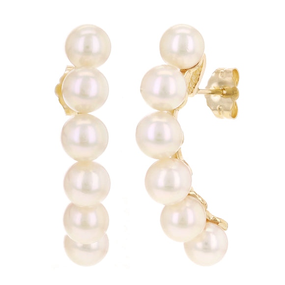 14k Yellow Gold Fresh Water Pearl Drop Curved Earrings 1.2