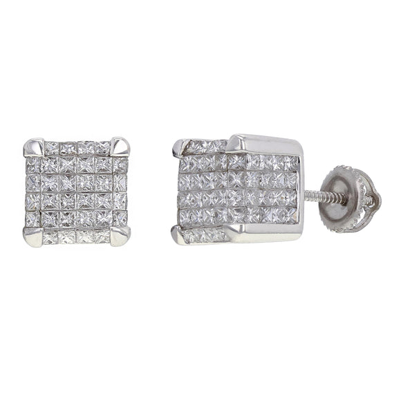 14k White Gold 5.39ctw Diamond Dimensional Cube Stud Earrings