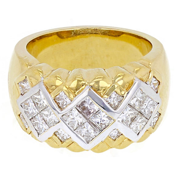 18k Yellow Gold 1 1/2ctw Princess Cut Diamond Square Woven Ring Size 5.5