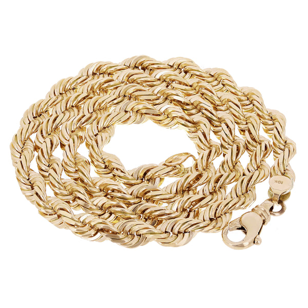 Mens 10K Yellow Gold 7MM Rope Chain Diamond Cut Necklace - Jawa Jewelers