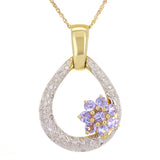 14k Yellow Gold 0.15ctw Tanzanite Flower Diamond Accent Oblong Pendant Necklace