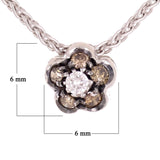 18k White Gold 0.20ctw Brown & White Diamond Flower Pendant Necklace 18"