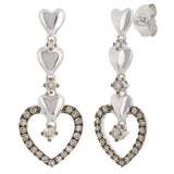 10k White Gold 0.50ctw Brown Champagne Diamond Multi Heart Dangle Earrings 1.1"