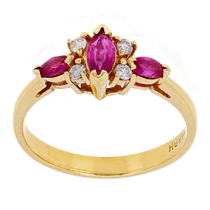 14k Yellow Gold 0.10ctw Marquise Ruby & Diamond Dainty Cluster Ring Size 7