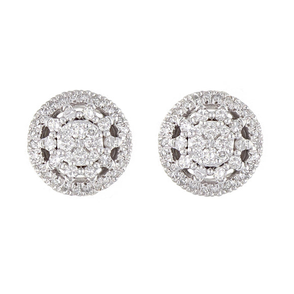 10k White Gold 0.50ctw Diamond Circular Floral Disc Stud Earrings 9mm x 9mm