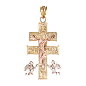 14k Tri Color Gold Caravaca Crucifix Cross Charm Pendant 1.5" 2.9 grams