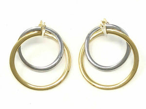 Italian 14k Two Tone Gold Double Round Spiral Earrings 1" 2.2 grams