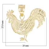 14k Yellow Gold Diamond Cut Cock Chicken Bird Rooster Charm Pendant 1.1" 3 grams