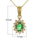 14k Yellow Gold 0.25ctw Emerald & Diamond Oval Cluster Pendant Necklace