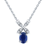 14k White Gold 0.05ctw Sapphire & Diamond XO Hugs & Kisses Drop Pendant Necklace