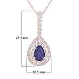 14k White Gold 0.32ctw Sapphire & Diamond Pear Drop Pendant Necklace 18"
