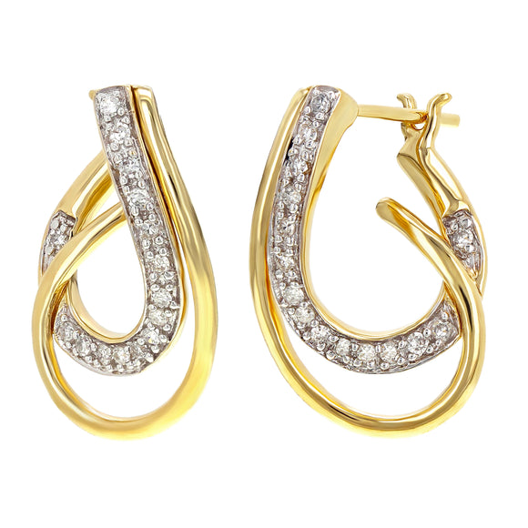 14k Yellow Gold 0.40ctw Diamond Double U-Shaped Curve Drop Earrings