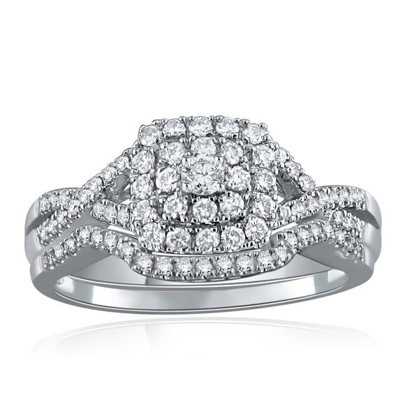 14k White Gold 0.50ctw Diamond Vintage Style 2 Pc. Bridal Wedding Ring Set Size7