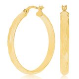 Italian 14k Yellow Gold Polished Faceted Hollow Large Hoop Earrings 1.2"