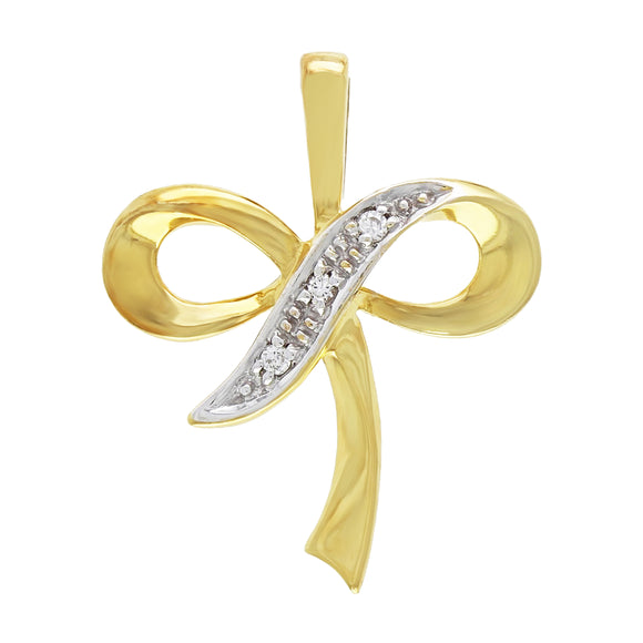 18k Yellow Gold 0.03ctw Diamond Ribbon Bow Pendant