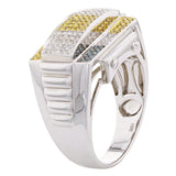 Men 10k White Gold 3/4ctw Multi Fancy Color Diamond Modern Scroll Ring Size 11