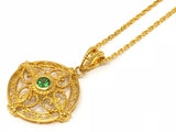 22k Yellow Gold Tsavorite Diamond Filigree Round Pendant & 18.5" Necklace 11.8g