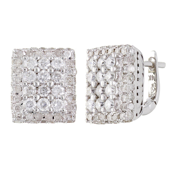 14k White Gold 2ctw Diamond Cluster Rectangle Earrings