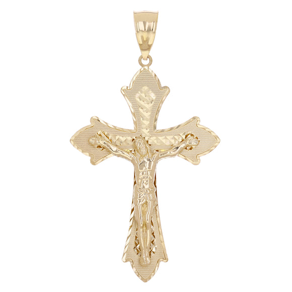 14k Yellow Gold Diamond Cut Jesus Cross Crucifix Pendant Charm 3