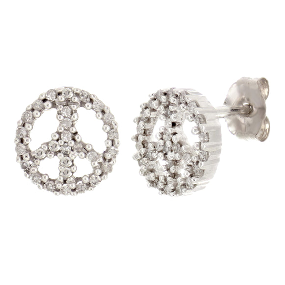 14k White Gold 0.15ctw Diamond Pave Peace Sign Stud Earrings