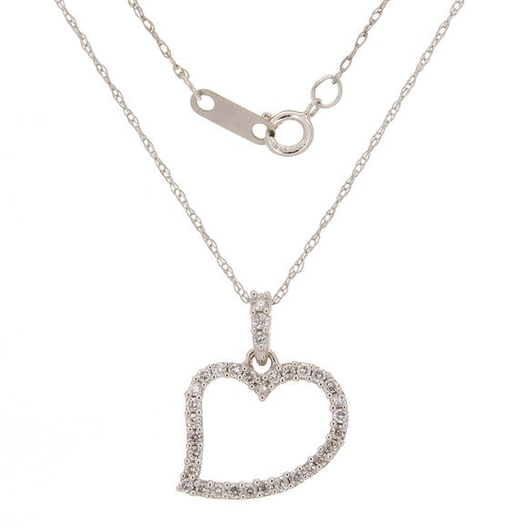 14k White Gold 0.25ctw Diamond Pave Heart Pendant Necklace 18