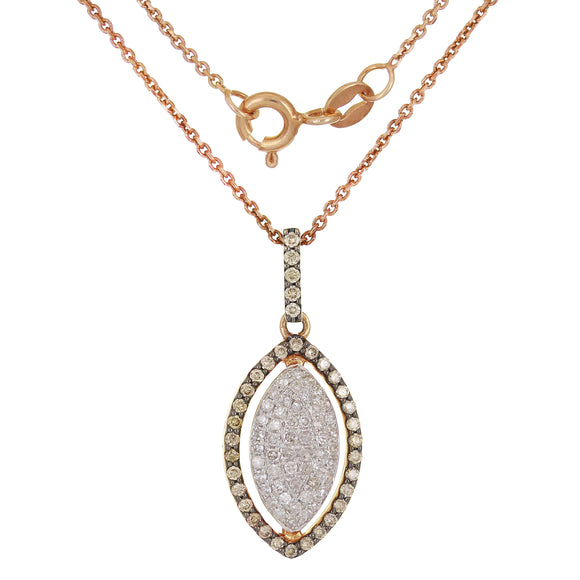 14k Rose Gold 0.55ctw Champagne & White Diamond Marquise Pendant Necklace 18