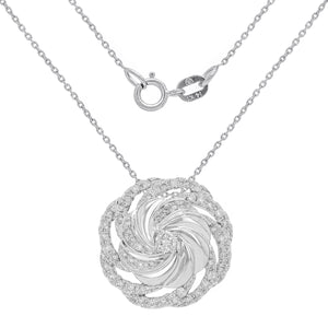 14k White Gold 0.50ctw Diamond Shell Swirl Eternity Circle Pendant Necklace 18"