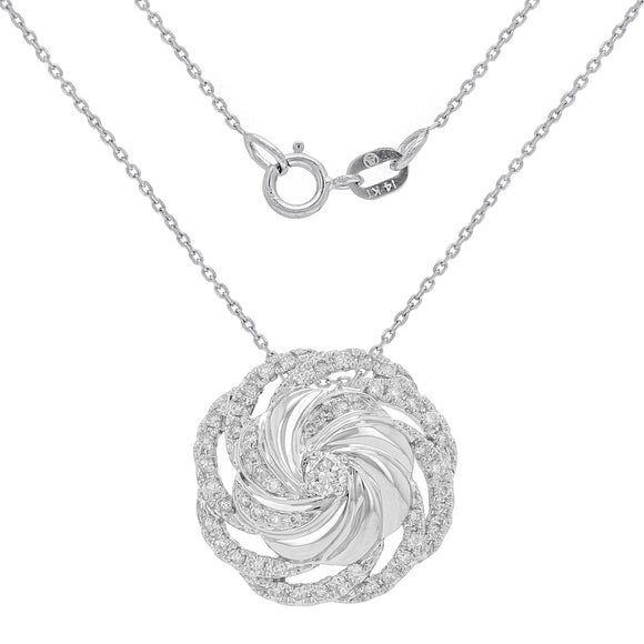 14k White Gold 0.50ctw Diamond Shell Swirl Eternity Circle Pendant Necklace 18