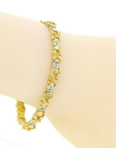 10k Yellow Gold Diamond Nugget Bracelet 8" 6mm 15 grams