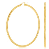 Italian 14k Yellow Gold Diamond Cut Hollow Round Hoop Earrings 3" 3mm 5.1 grams