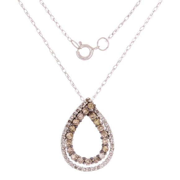 14k White Gold .52ctw Champagne & White Diamond Eternity Pear Pendant Necklace
