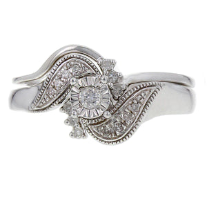 14k White Gold 0.15ctw Diamond Matching Engagement Ring & Ring Guard Set Size 7