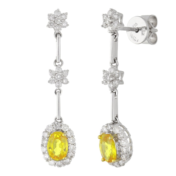 18k White Gold 0.70ctw Yellow Sapphire & Diamond Dangle Earrings