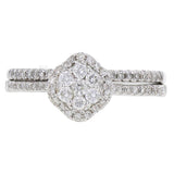 14k White Gold 0.50ctw Diamond Cluster Matching 2 Piece Bridal Set Ring Size 7