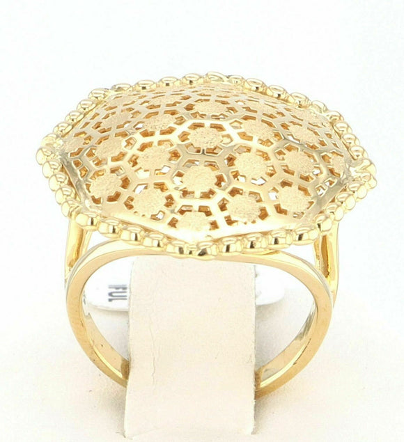 Italian 18k Yellow Gold Octagon Filigree Ring Size 4.5 5.7grams