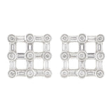 18k White Gold 1.10ctw Mixed Cut Diamond Square Checkerboard Earrings