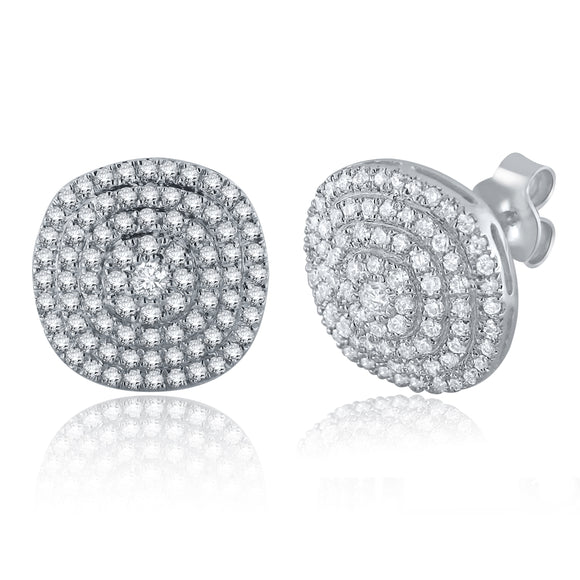 14k White Gold 1ctw Diamond Geometric Concentric Halo Stud Earrings