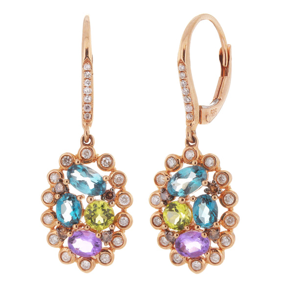 14k Rose Gold 0.45ctw Diamond & Gemstone Bouquet Dangle Drop Earrings
