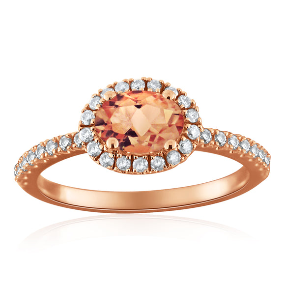 14k Rose Gold 0.97ctw Morganite & Diamond Sideways Halo Ring Size 7