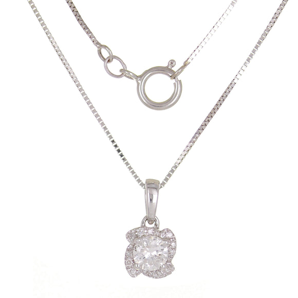 10k White Gold 0.35ctw Diamond Flower Halo Pendant Necklace 18