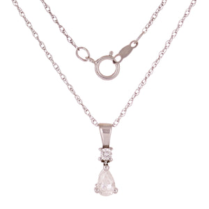 14k White Gold 0.50ctw Diamond 2-Stone Pear Drop Pendant Necklace
