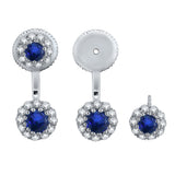 14k White Gold 1ctw Sapphire & Diamond Halo Curved Drop Stud Earring Jackets