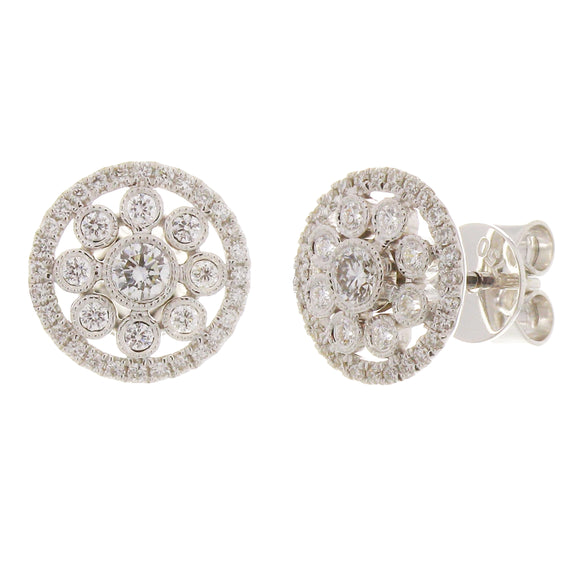 18k White Gold 0.50ctw Diamond Flower Cluster Stud Earrings